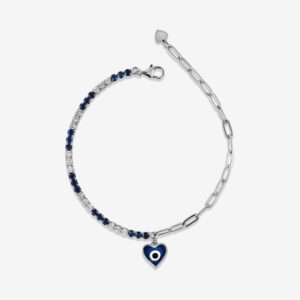 Evil Eye Heart Half-Shackle Tennis Bracelet
