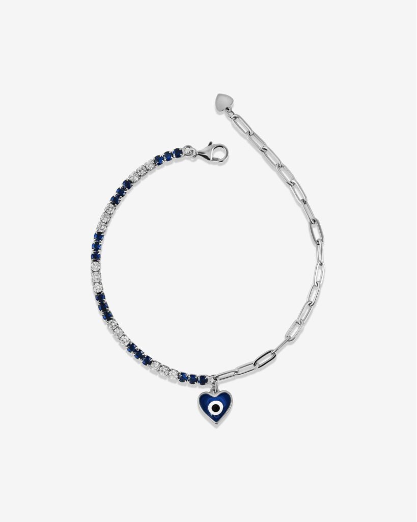 Evil Eye Heart Half-Shackle Tennis Bracelet