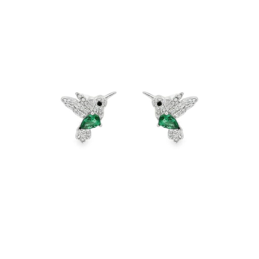 Green Gemmed Hummingbird Earrings