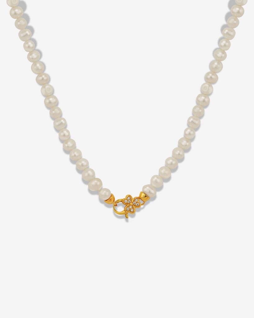 Lucky Clover & Charm SMALL 18K Gold Plated Pearl Necklace
