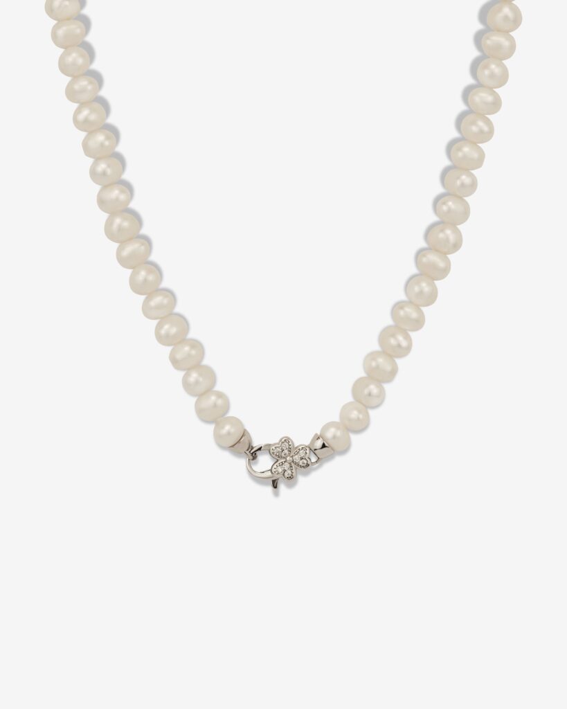 Lucky Clover & Charm SMALL 1Silver Edition Pearl Necklace