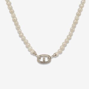 Twin Clip Baguette Style Silver Edition Pearl Necklace