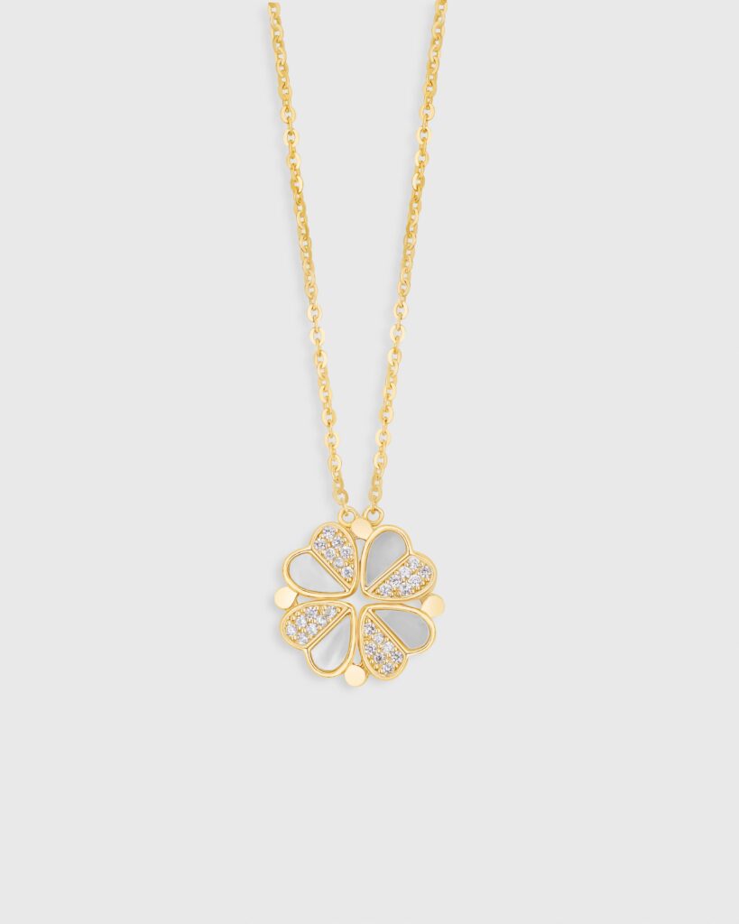 Mother Pearl Golden Clover Gold Plated Necklace