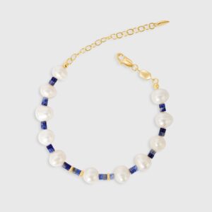 Blue Beads and Pearl Gold Plated Bracelet