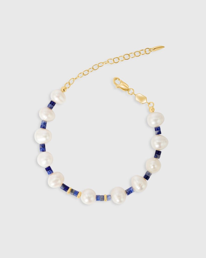 Blue Beads and Pearl Gold Plated Bracelet