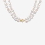 18K Gold Plated Lucky Clover Double Pearl Necklace