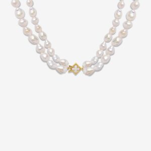 18K Gold Plated Lucky Clover Double Pearl Necklace