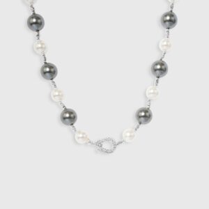 Dark Grey & White Gray Pearl Hung Necklace