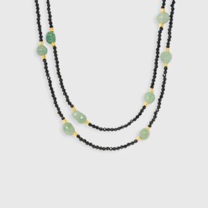 Black Beads & Jade Gem Double Necklace