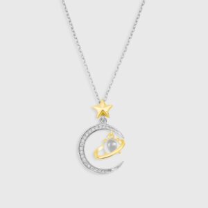Star Moon & Saturn Gold Plated & Silver Necklace