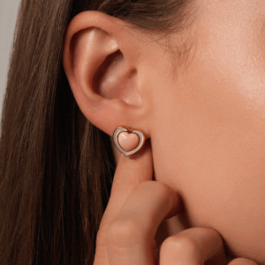 Coral Gemstone Heart Stud Earrings