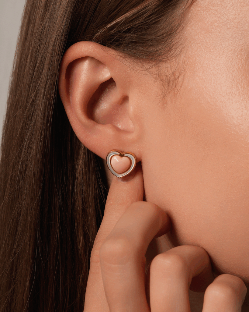 Coral Gemstone Heart Stud Earrings