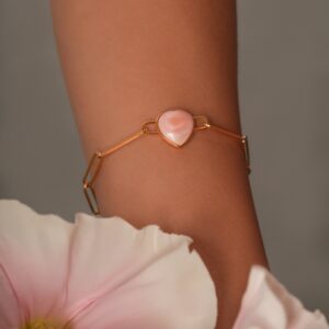 Love Heart Coral Gemstone 18K Gold Bracelet