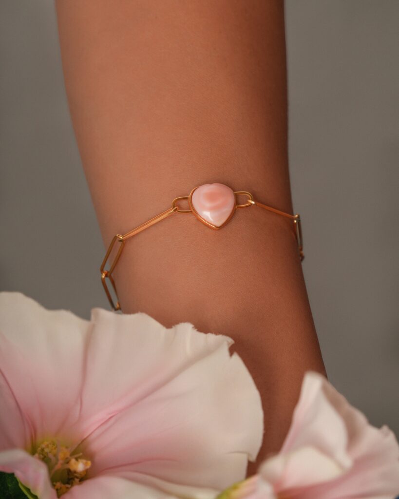 Love Heart Coral Gemstone 18K Gold Bracelet