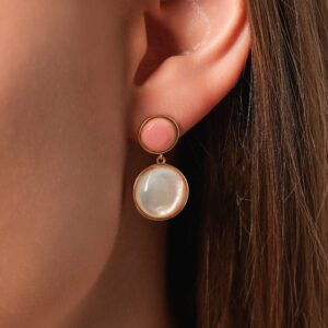 Coral Gemstone & Mother Pearl Sphere Earrings