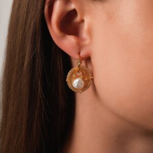 Golden Pearl Plate Earrings