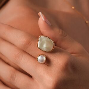 Not Perfectly Round Mother Pearl & White Pearl Ring