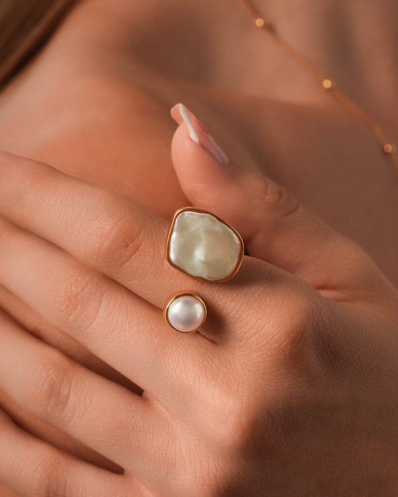 Not Perfectly Round Mother Pearl & White Pearl Ring