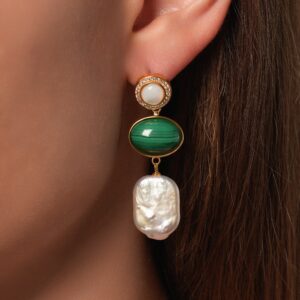 Mother Pearl & Malachite Dangle Fancy Earrings