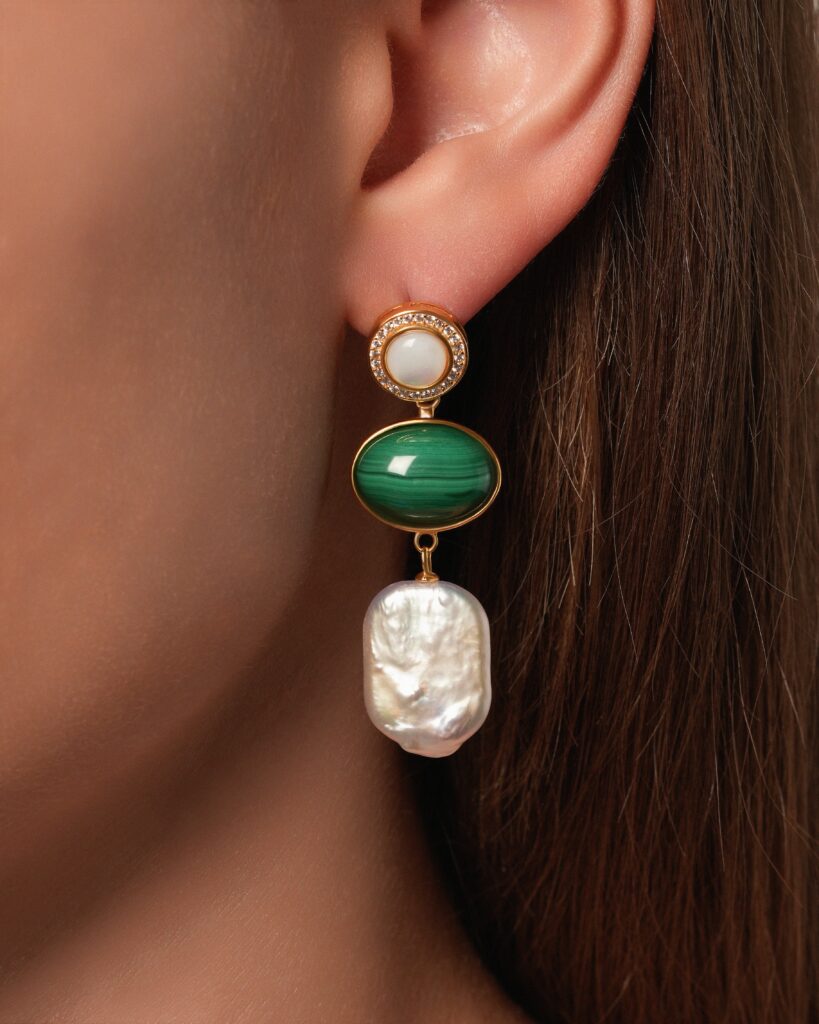 Mother Pearl & Malachite Dangle Fancy Earrings