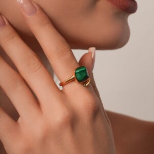 Malachite Gem 18K Gold Plated Slither Ring
