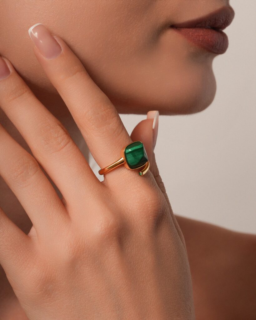 Malachite Gem 18K Gold Plated Slither Ring
