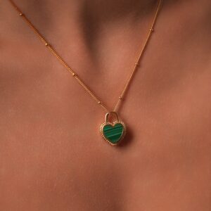 Malachite Heart Lock 18K Gold Plated Necklace