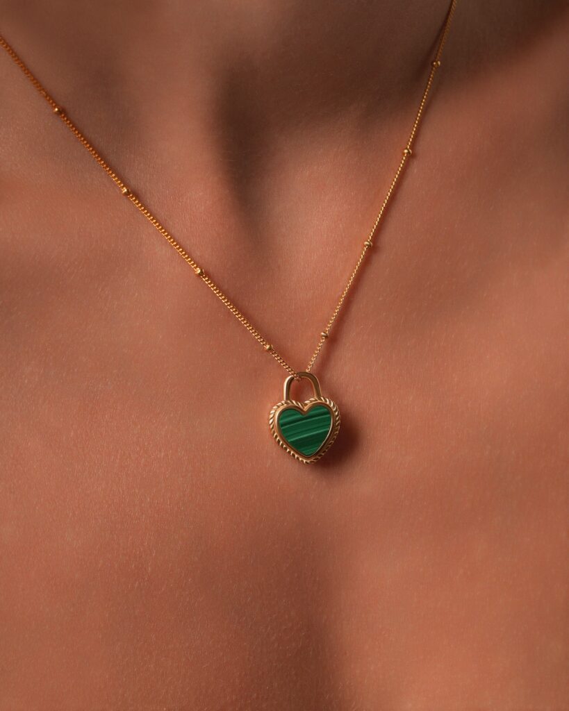Malachite Heart Lock 18K Gold Plated Necklace