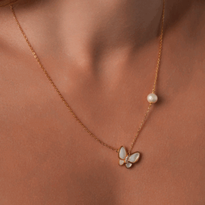 Mother Pearl Buttery Fly & Pearl Necklace