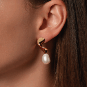 Golden Wave & Pearl 18K Gold Plated Earrings