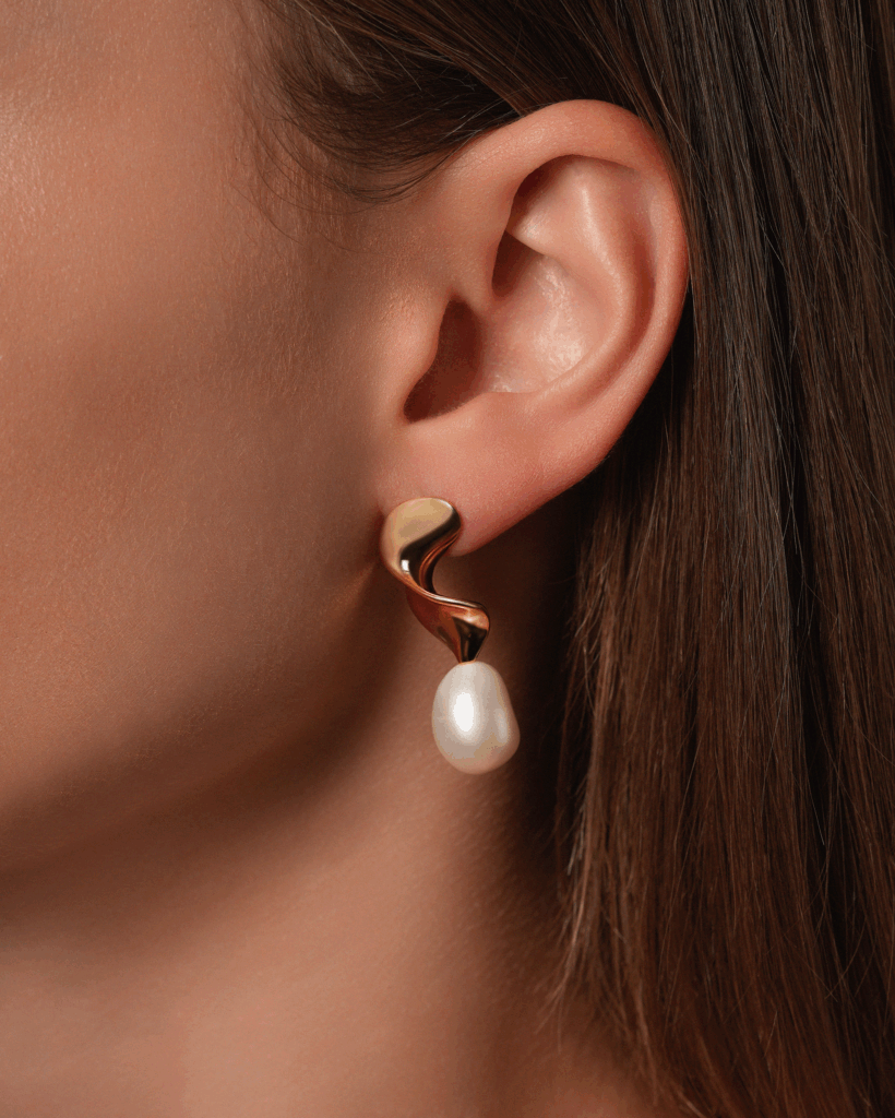 Golden Wave & Pearl 18K Gold Plated Earrings