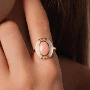 Royal Mother Pearl & Coral Gemstone Ring