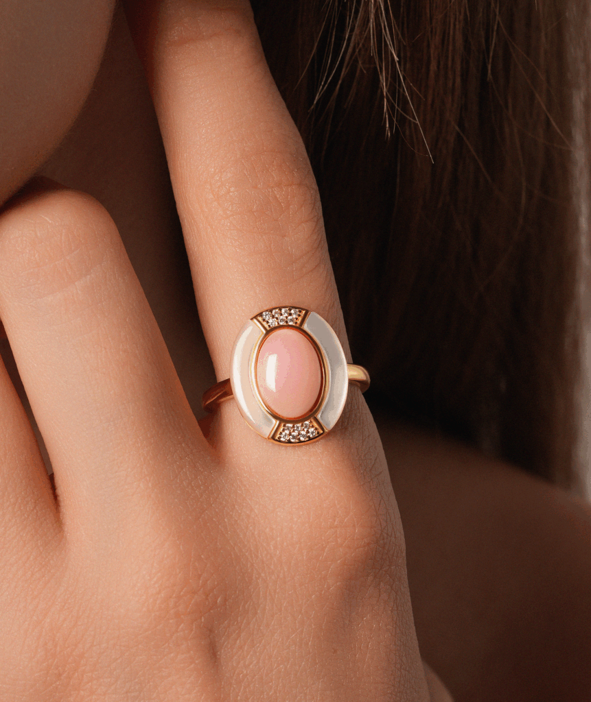 Royal Mother Pearl & Coral Gemstone Ring