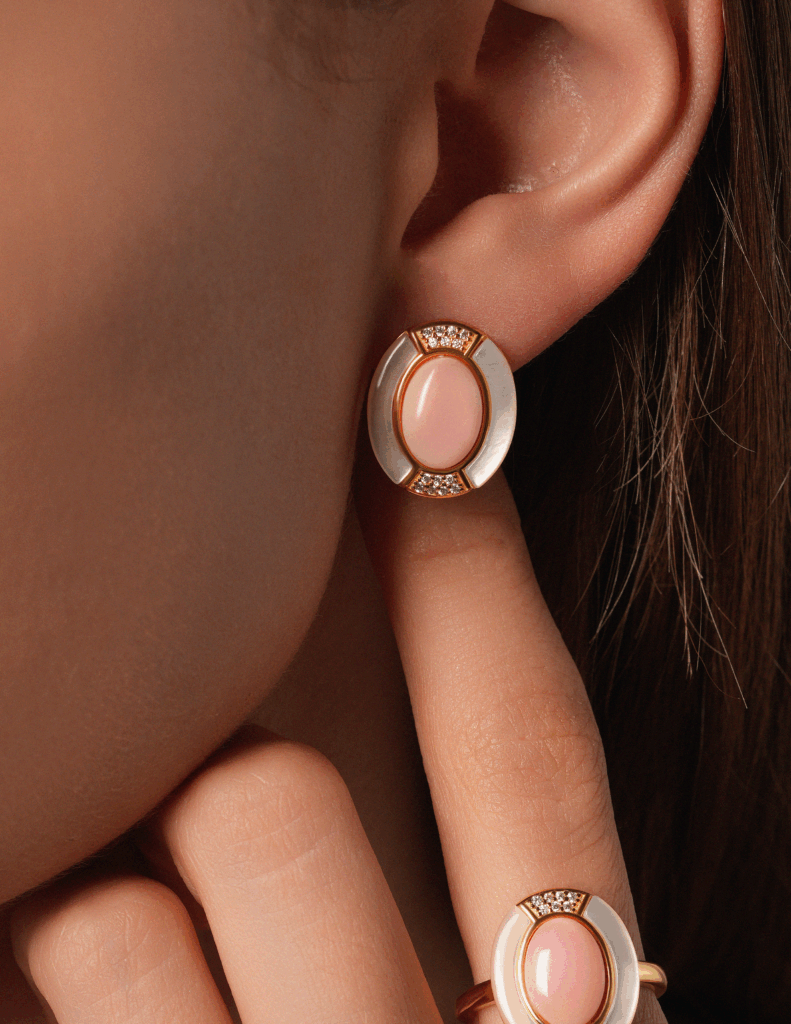 Royal Mother Pearl & Coral Gemstone Earrings