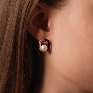 Black & Gold Half-Half Pearl 18K Gold Plated Earrings