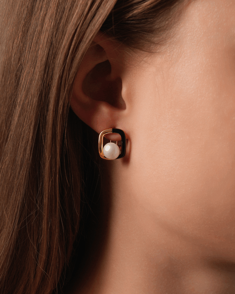 Black & Gold Half-Half Pearl 18K Gold Plated Earrings