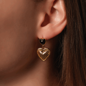 Royal Heart & Onyx Heart 18k Gold Plated Earrings