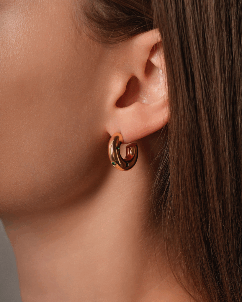 Green Stars Golden Small Hoop Earrings