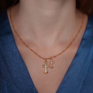 Double Crosses 18K Gold Plated Necklace