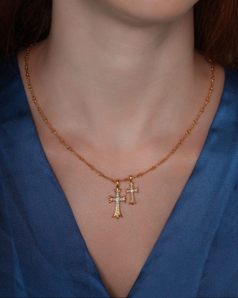 Double Crosses 18K Gold Plated Necklace