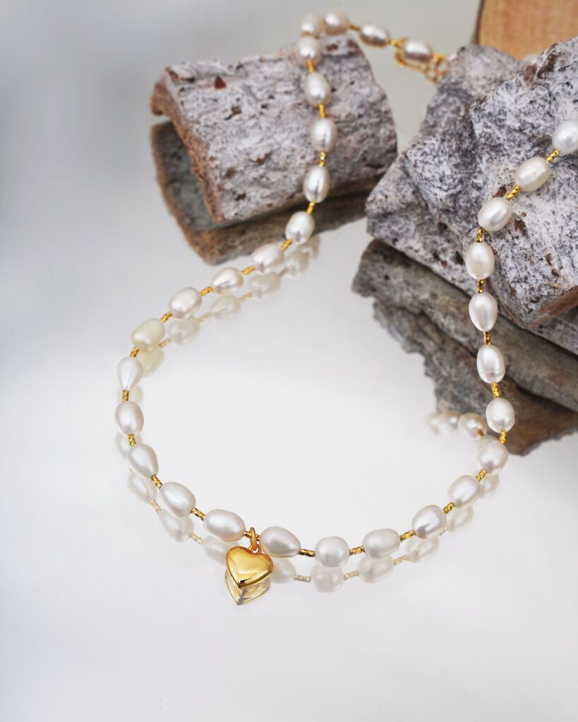 Golden Pearl Heart 18K Gold Plated Necklace