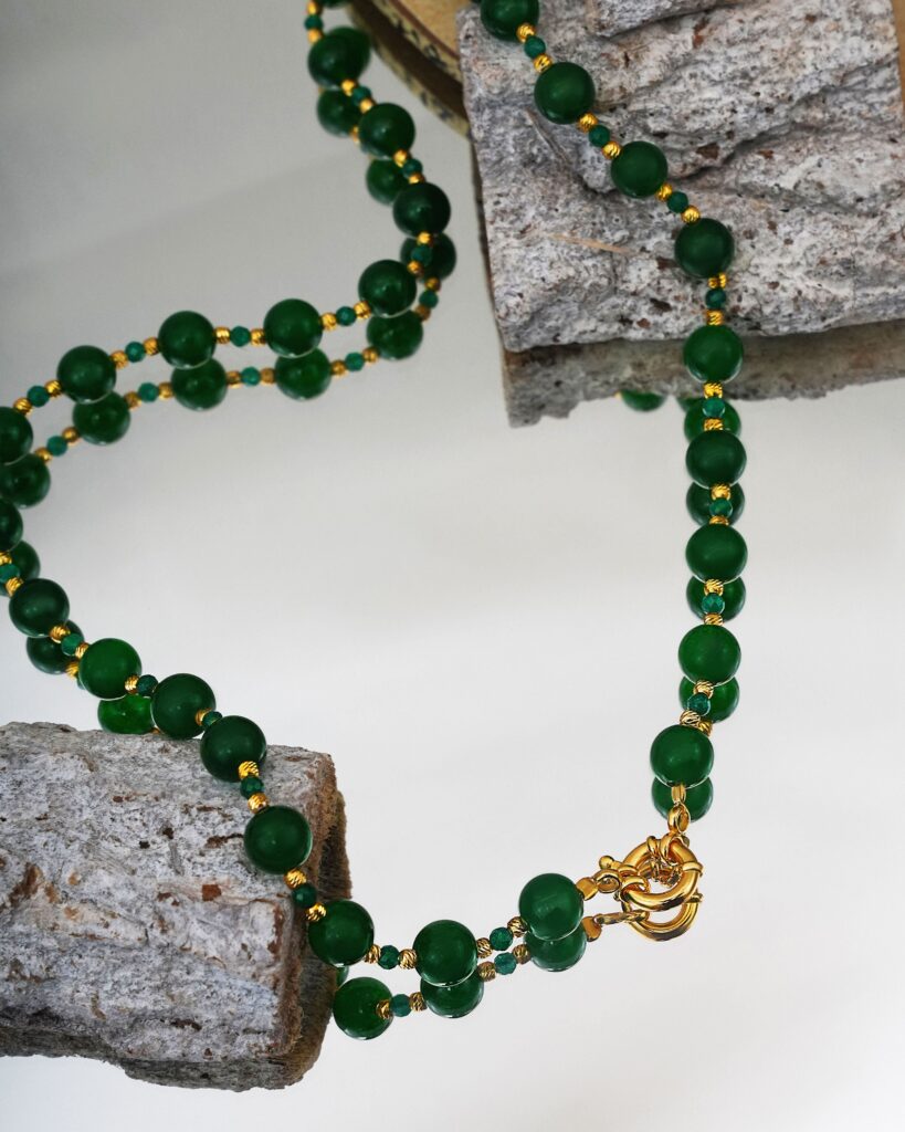 Green Beads 19K Gold Plated Necklace