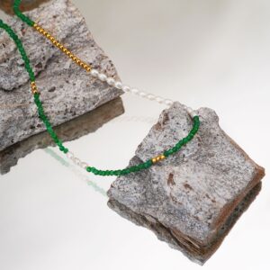 Green Beads & Pearls 18K Gold Plated Bead Necklace