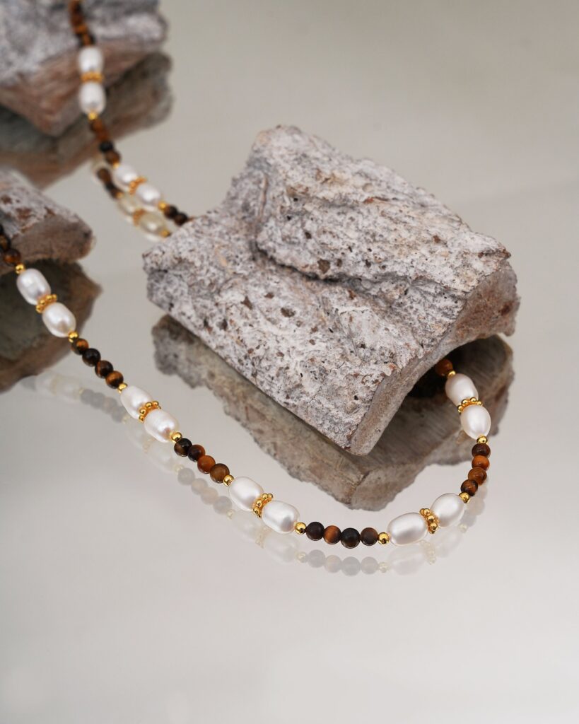 Tiger Eye Brown Beads & Pearl Necklace