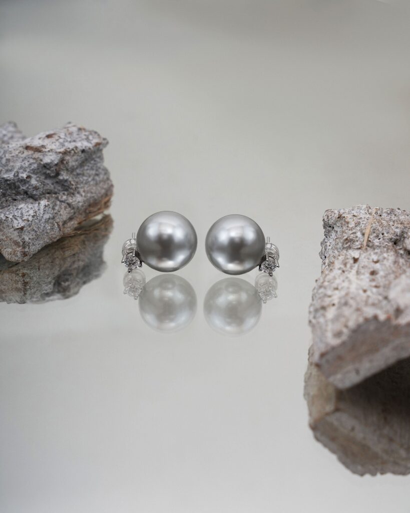 Black Chrome Dazzle Pearl Earrings