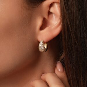 Iced Dazzle Small Thick Hoop 18k Plated Earrings
