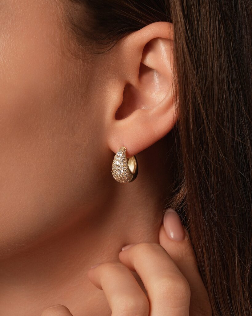 Iced Dazzle Small Thick Hoop 18k Plated Earrings