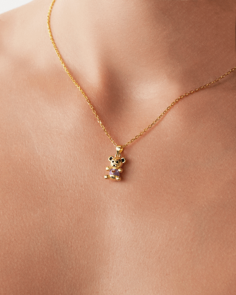 Purple Shirt Teddy 18K Gold Plated Necklace