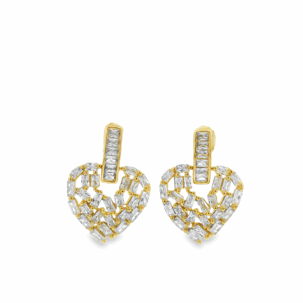 Encrusted Gem Heart 18K Gold Plated Earrings