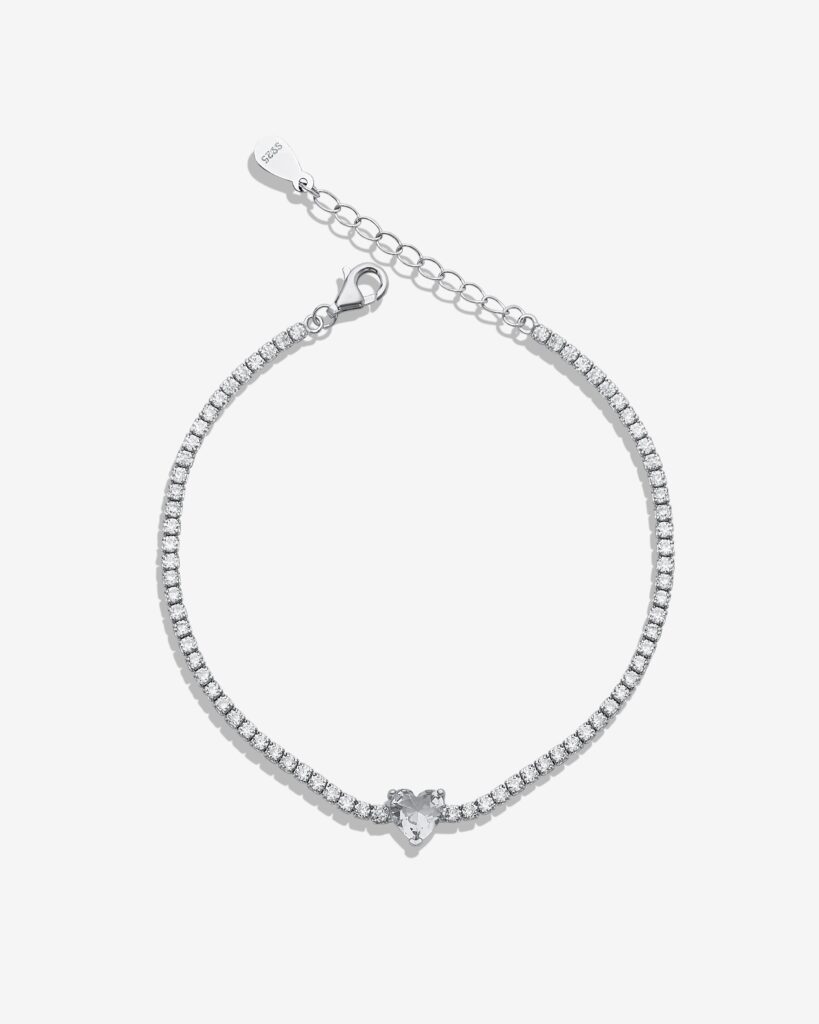 White Heart Tennis Bracelet
